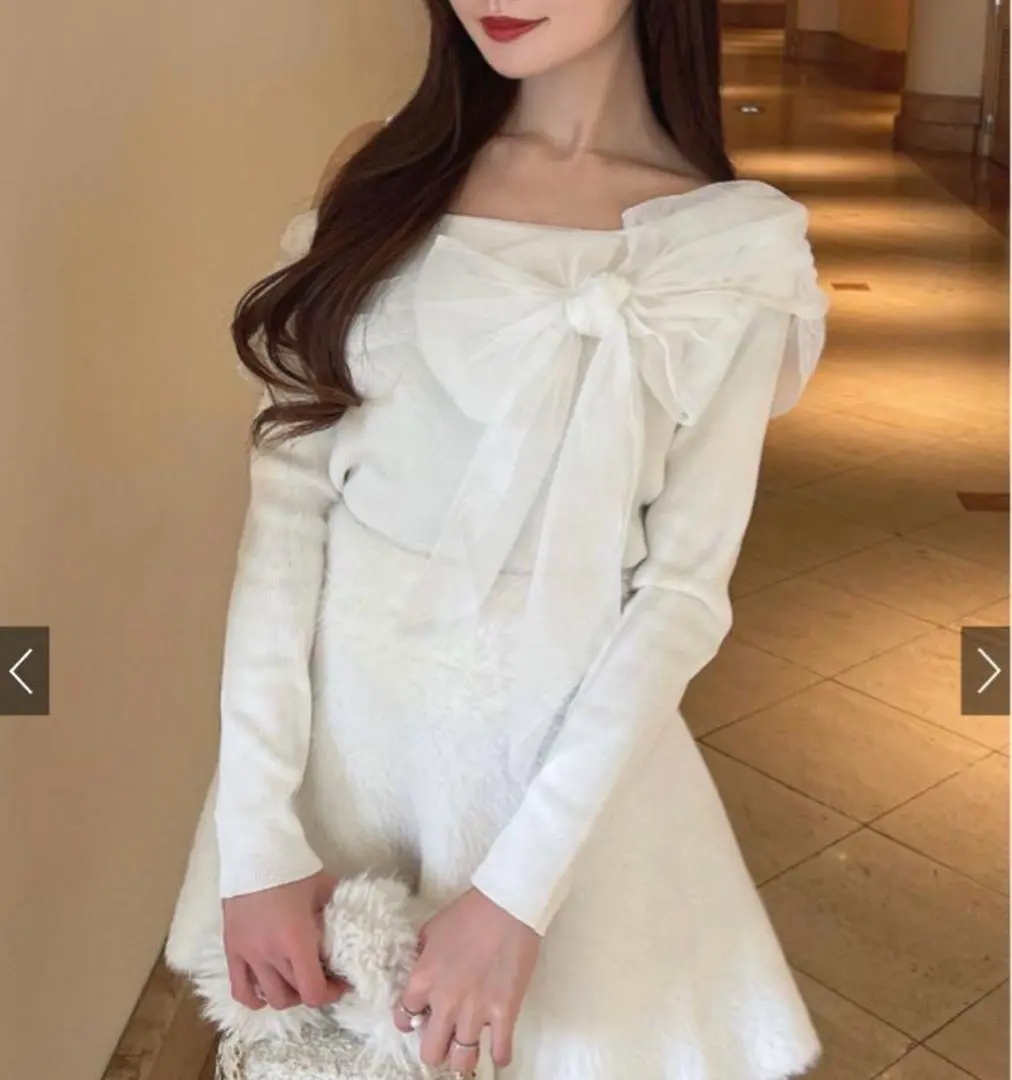 Thumbnail of GRL One Shoulder Tulle Ribbon Knit Top [lt66] L Ivory