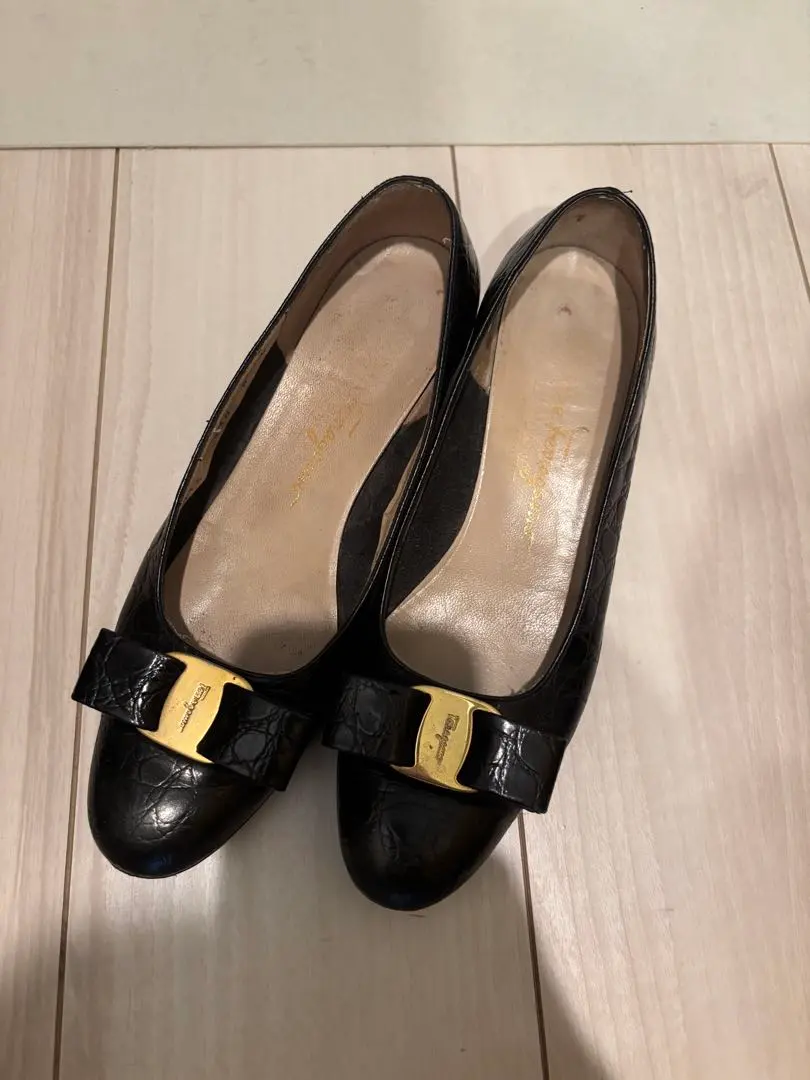 Thumbnail of Ferragamo Black Patent Leather Ribbon Pumps