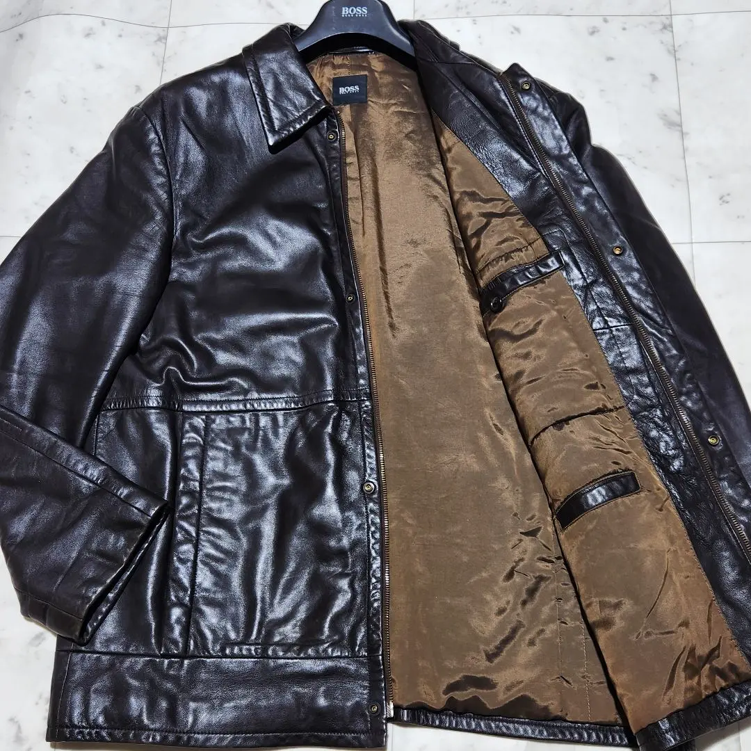 HUGO BOSS ORANGE LABEL Brown 100% Lamb Leather Jacket Size