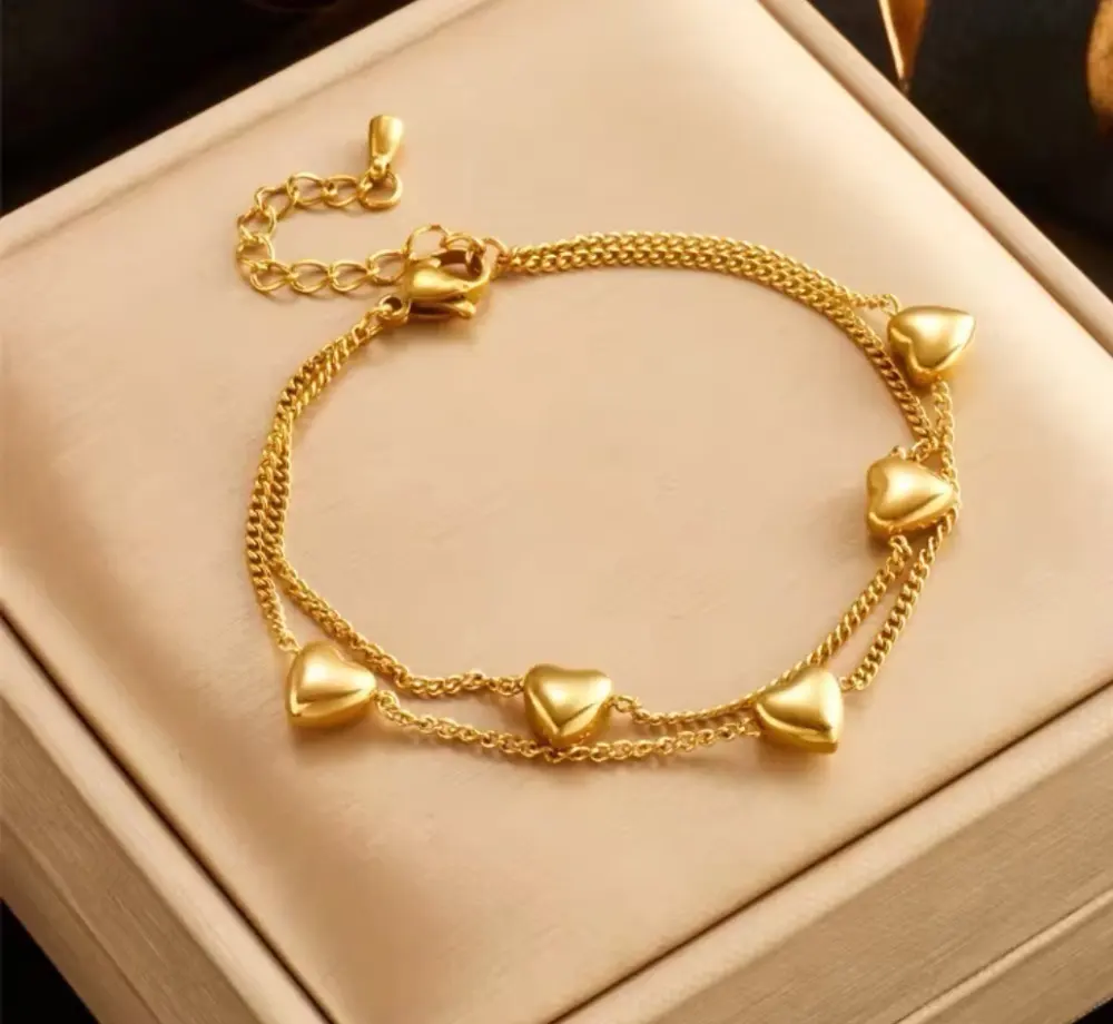 Thumbnail of Gold Bracelet - Popular & Trendy! Surgical Stainless Steel with Plenty of Hearts