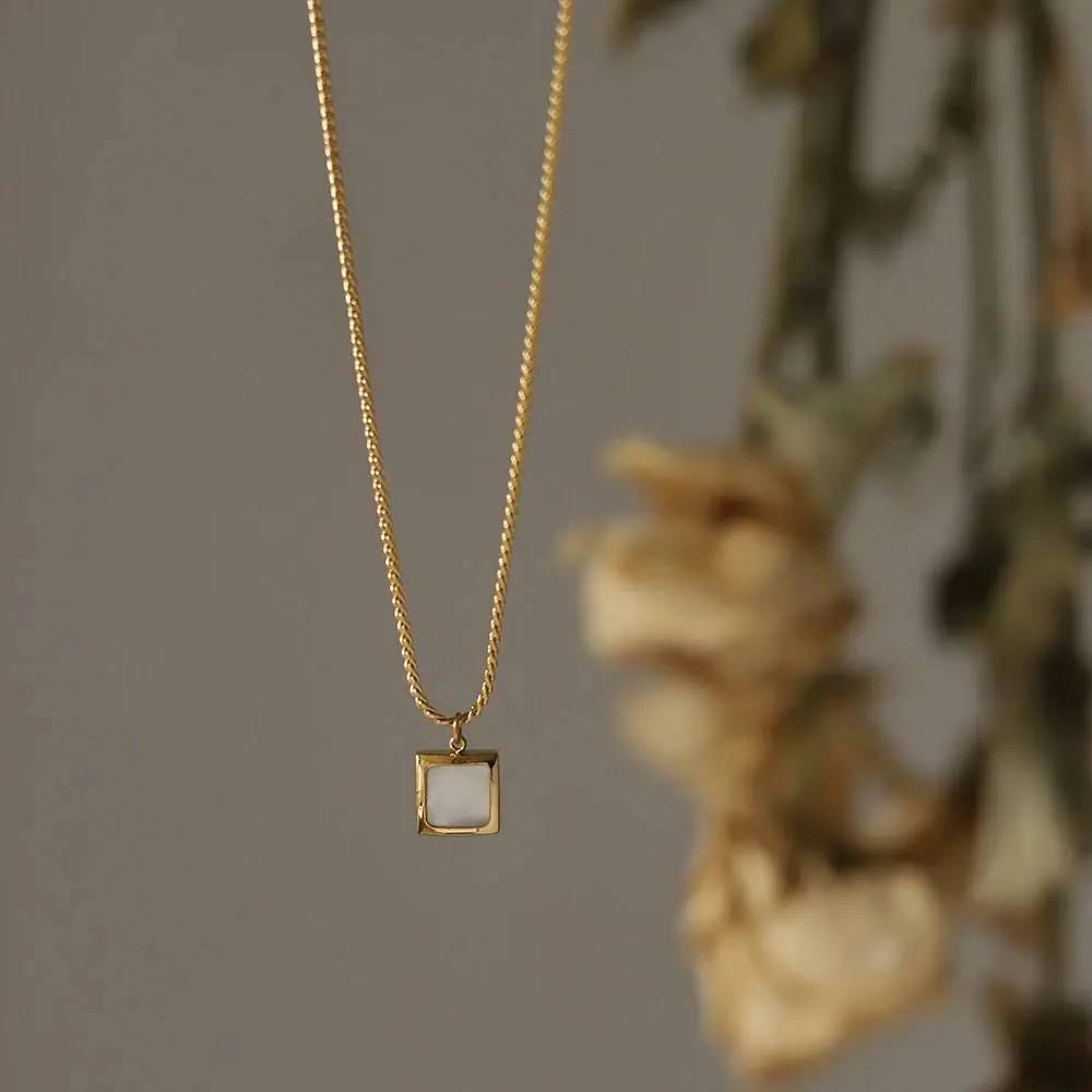 Thumbnail of Metal Allergy-Friendly White Shell Square Necklace R4N026