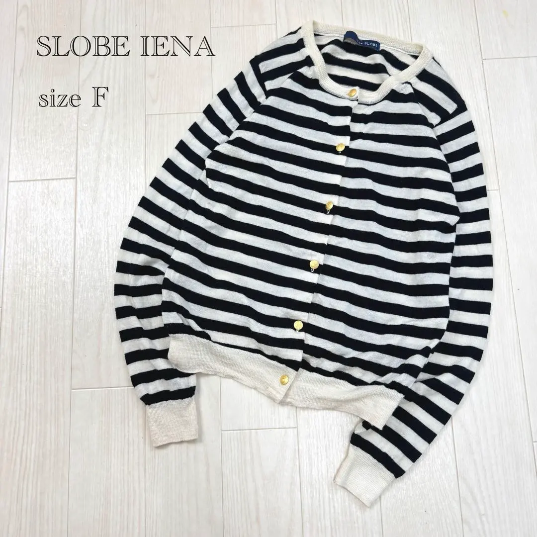 斯洛比伊埃納 圓領針織衫 圓領 條紋 金色鈕扣 長袖 羊毛 的縮圖