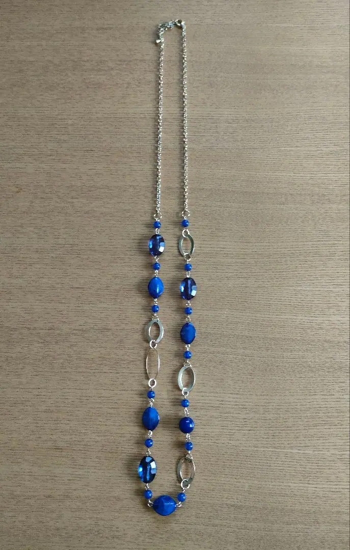 Thumbnail of Blue beaded and metal necklace
