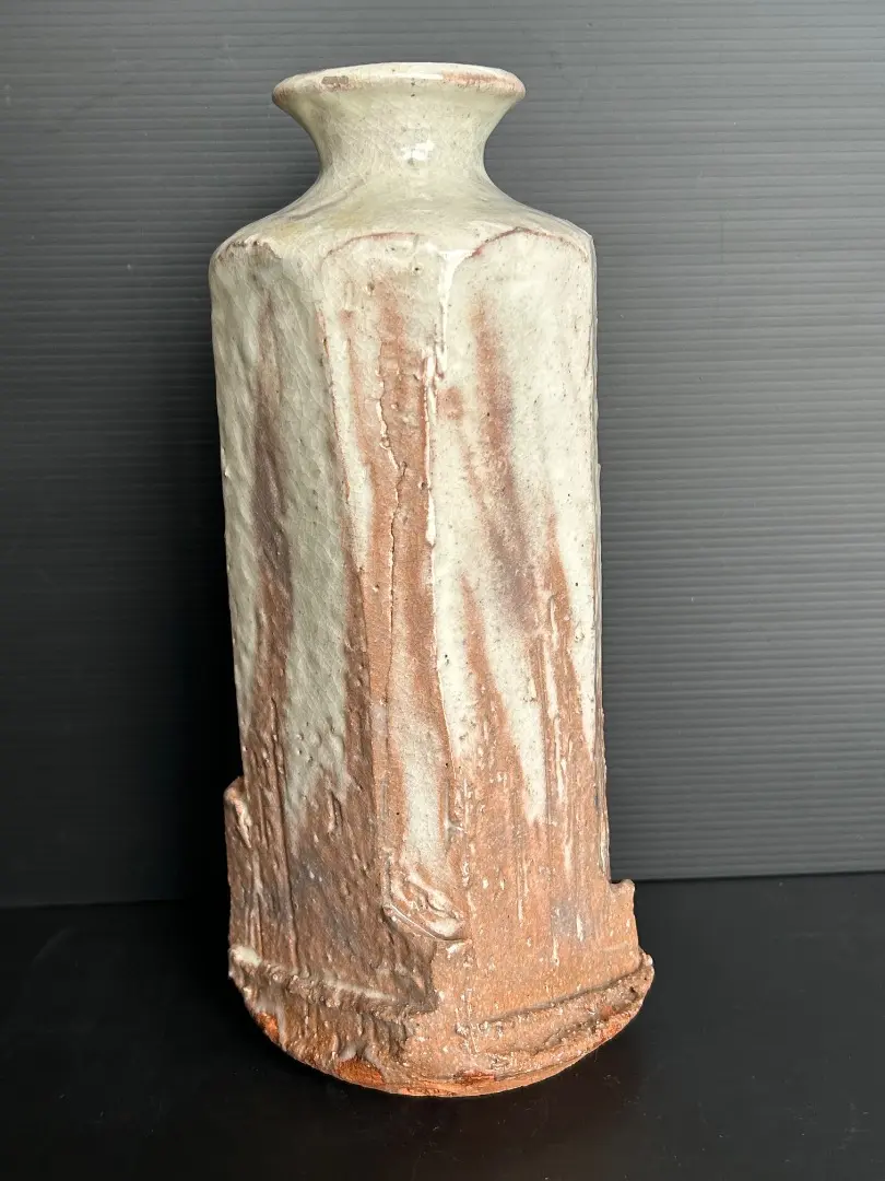 萩焼・厚東建信・花壺・壺型花器・花瓶・陶磁器・No.221218-36
