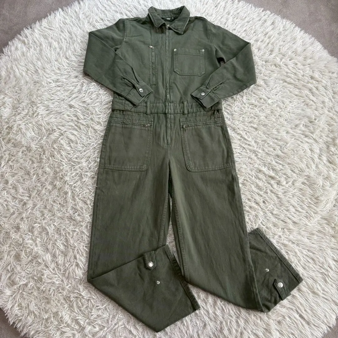 【女裝】ZARA 連身褲 工作服 卡其色 橄欖綠 的縮圖