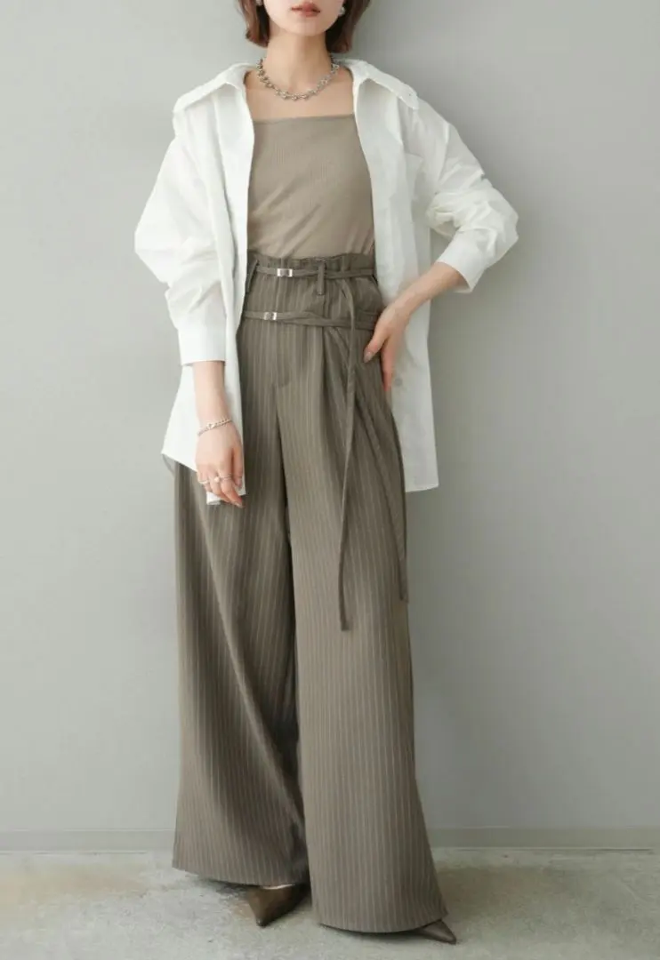 Thumbnail of ANDREA & Co. Double Belt Striped Wide Pants