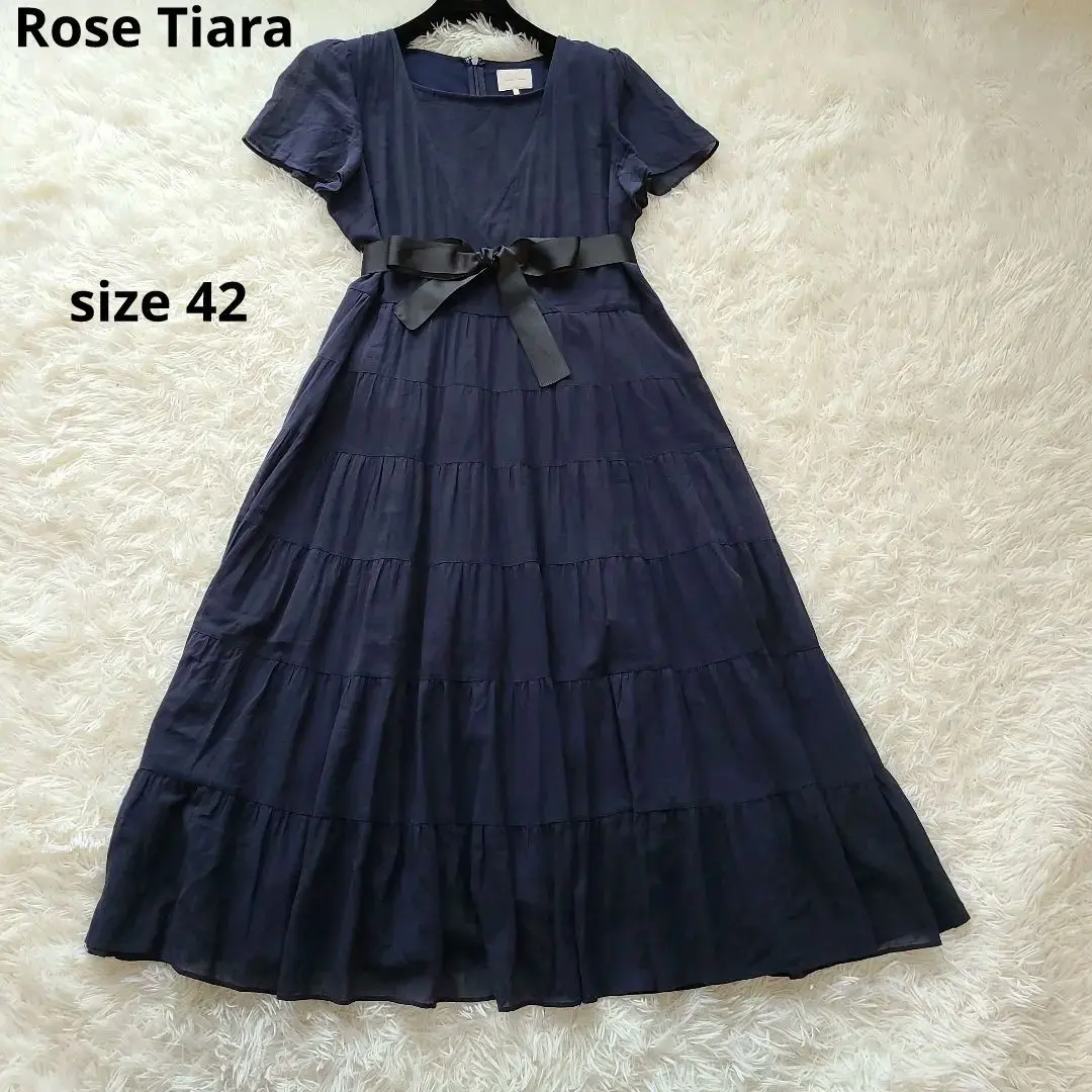 美品 Rose Tiara ネイビー ワンピース カシュクール ウエストマーク 美品 Rose Tiara ネイビー ワンピース カシュクール ウエスト