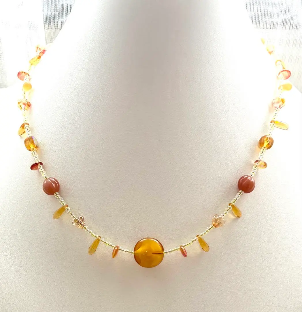 Thumbnail of Handmade necklace with yellow Czech beads and clear glass beads