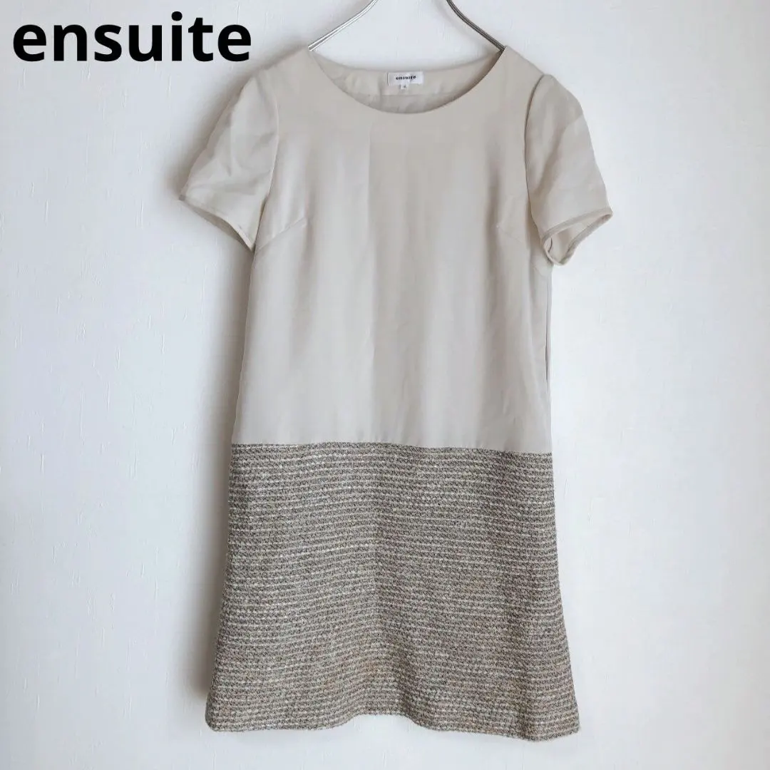 Ensuite 短袖连衣裙 迷你裙 束腰 异材质 米色 2 的縮圖