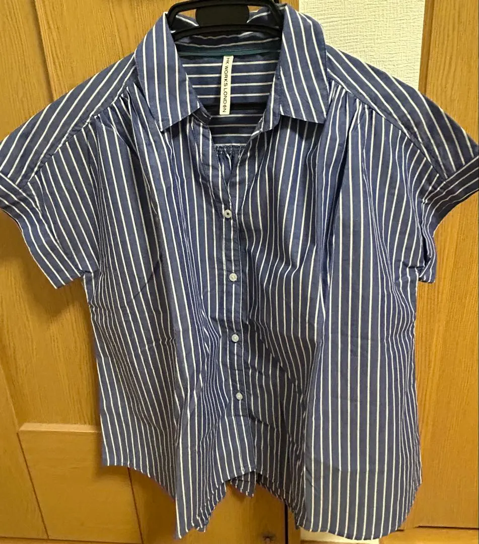 Thumbnail of WORKS SUNDAYS Short Sleeve Shirt - Navy and White Stripe