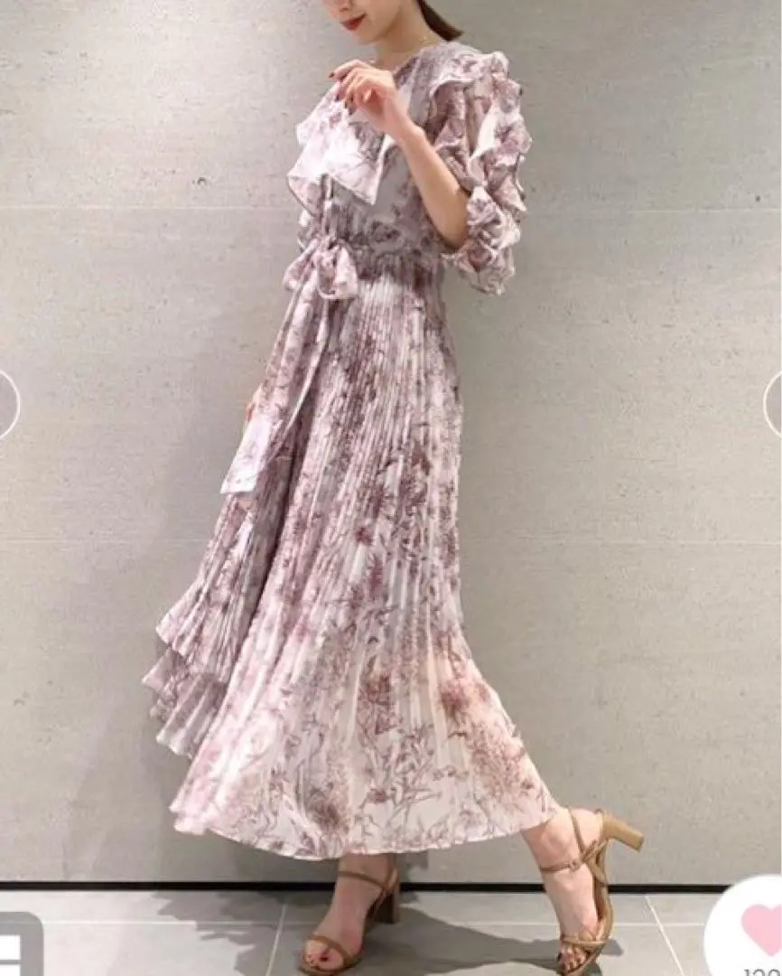snidel フリルロングワンピース 0ピンクドレスラボ SNIDEL 花柄フリルマキシワンピース （WEB限定サイズあり