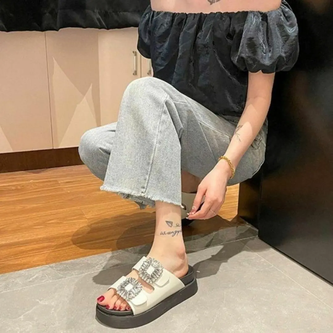 寶石涼鞋 白色 白 女款 厚底 涼鞋 24cm 可愛 的縮圖