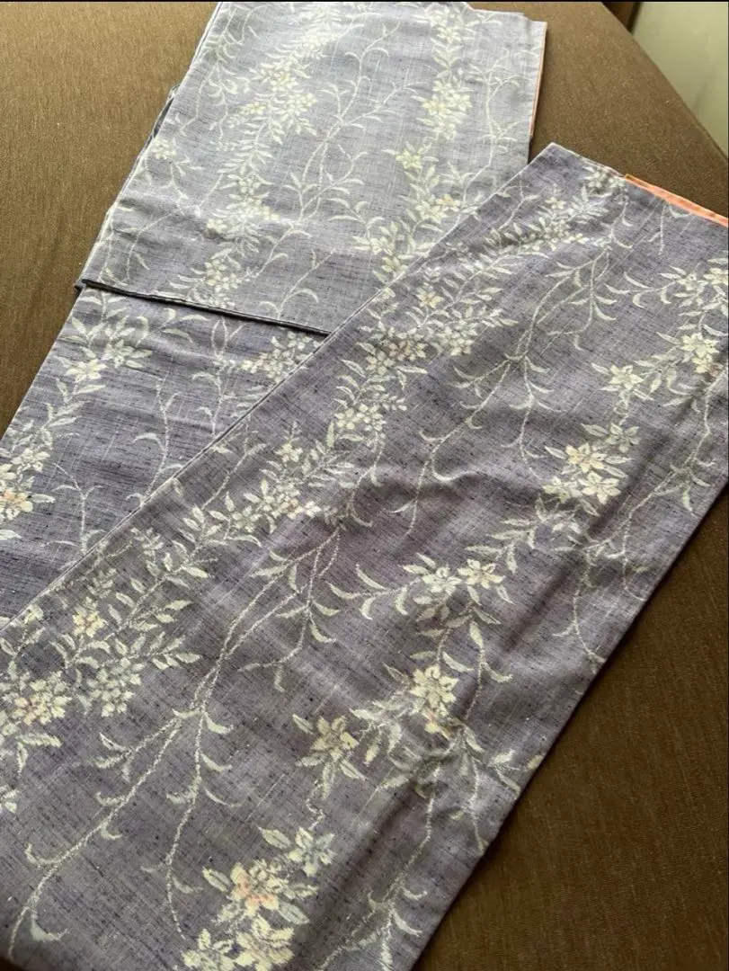 Thumbnail of Tsumugi (pongee) fabric, purple, floral pattern