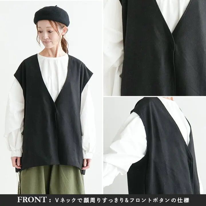 solamonat poche リネンキャンバスニットネックベスト チャコール 8f372d033f5ed64479f65183d91ce0