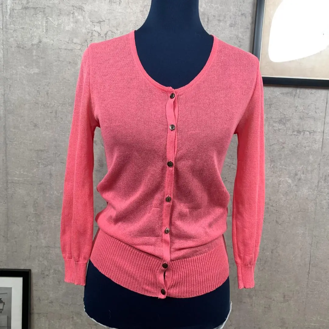 INED 開襟衫 短外套 M 粉色 素色 7分袖 有彈性 薄款 的縮圖