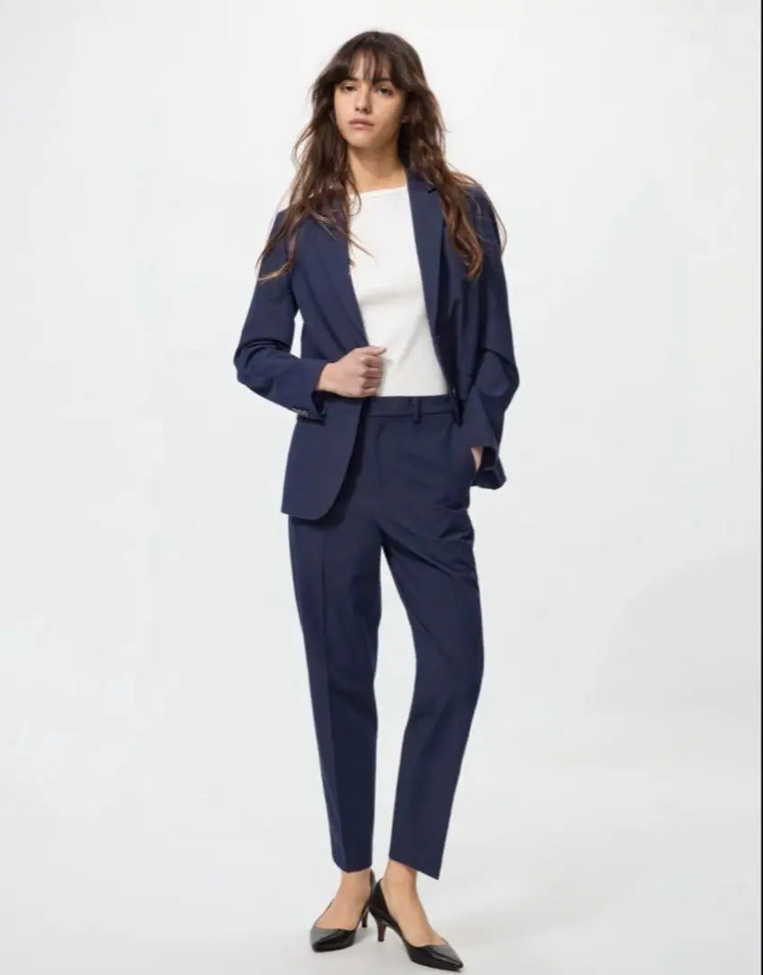 優衣庫 Smart Angle 長褲 海軍藍 彈性 錐形褲 的縮圖