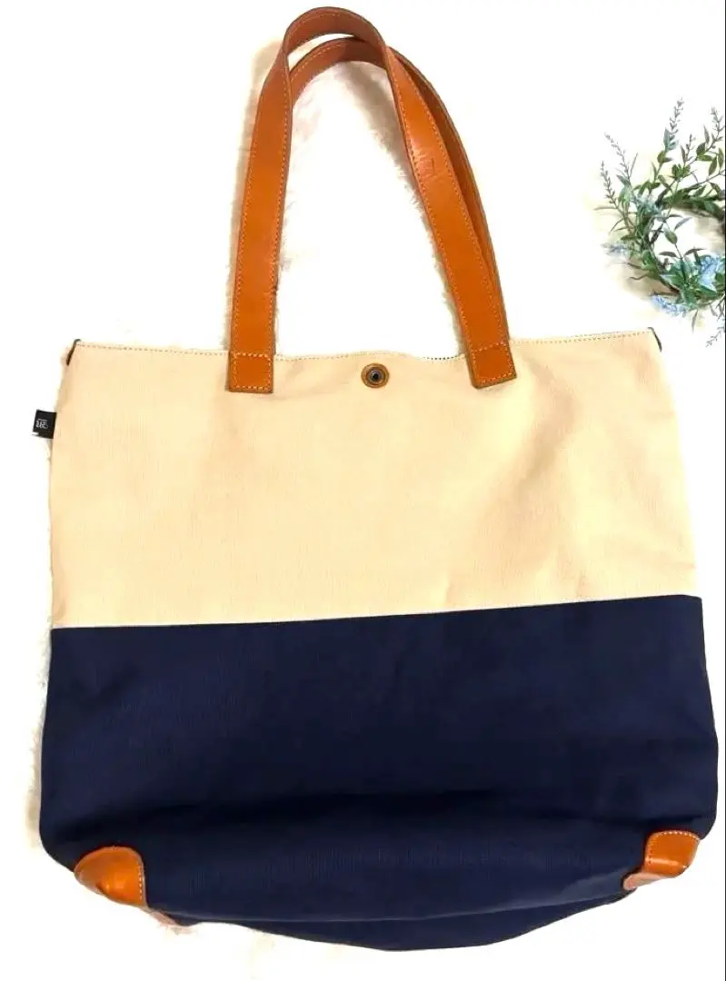 【日本製】 MASTRO 馬斯特羅 雙色 手提包 米色/海軍藍 的縮圖