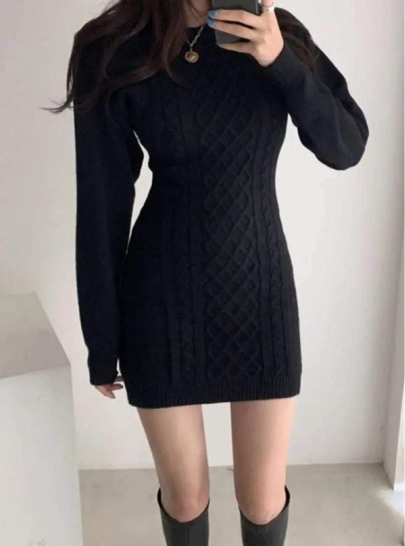 Thumbnail of GRL Cable Knit Back Open Mini Dress Cu367