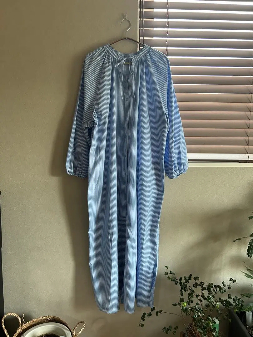 Thumbnail of Blue and white striped long shirt dress