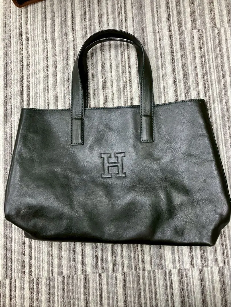 Thumbnail of HIROFU Black Leather Tote Bag with H Logo