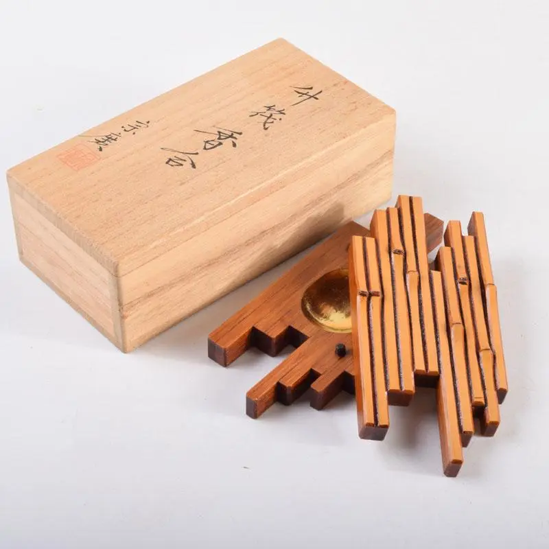 茶道具　竹製　筏香合　在銘　箱付　V　5761 茶道具 竹製 筏香合 在銘 箱付 V 5761