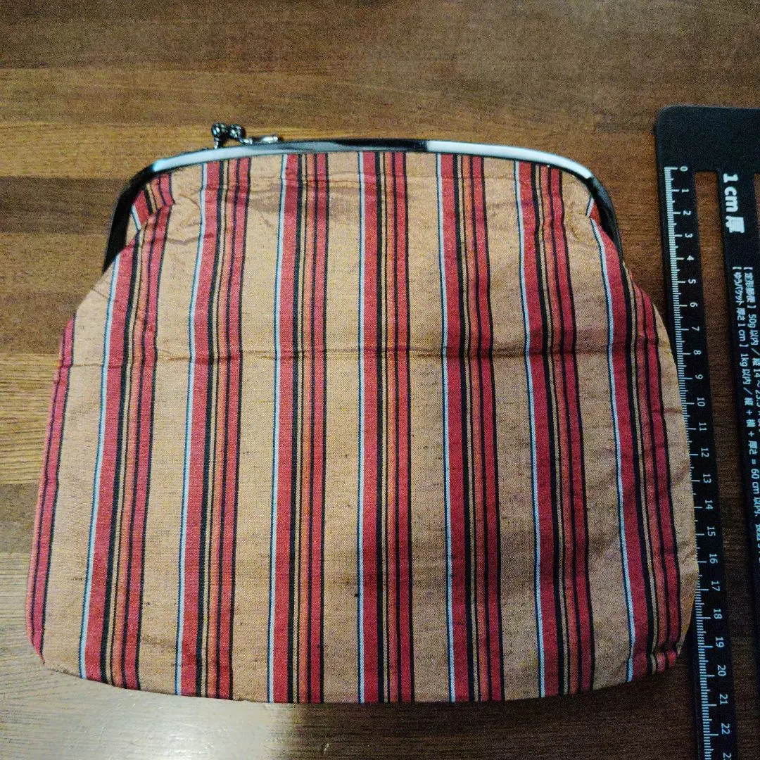 Thumbnail of Gusseted Japanese-style bag for kimono, Japanese pattern, clasp closure, stripes