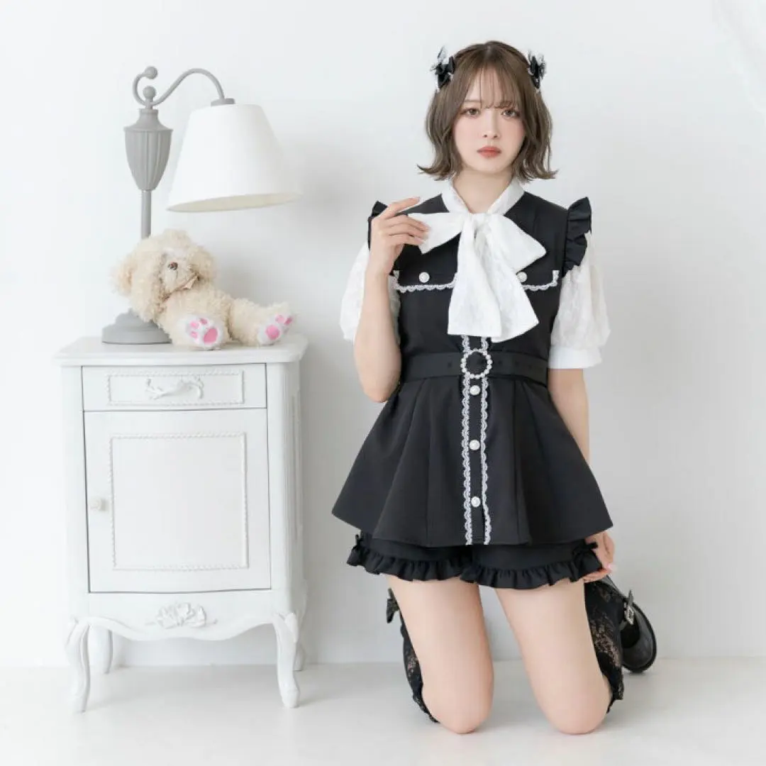 Thumbnail of Yumetenbo Dear My Love Bow Tie Lace Bijou Belt Dress - Ryousangata (Mass-produced style) / Yofuku Jirai (Clothing Landmine)