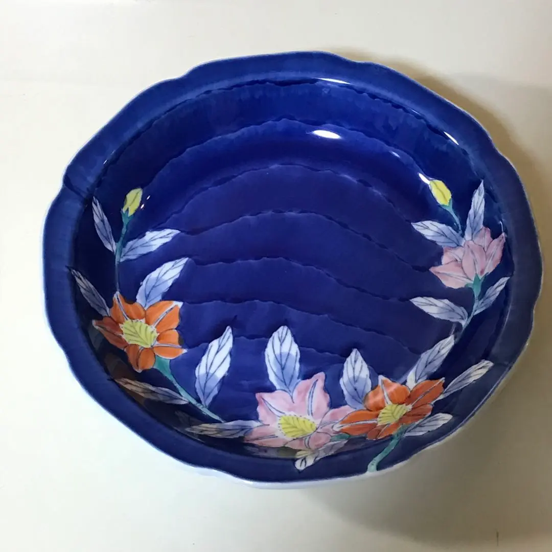 有田焼 飾り皿 染付 山水 華山窯 木製皿立付 40cm 華山萬右衛門