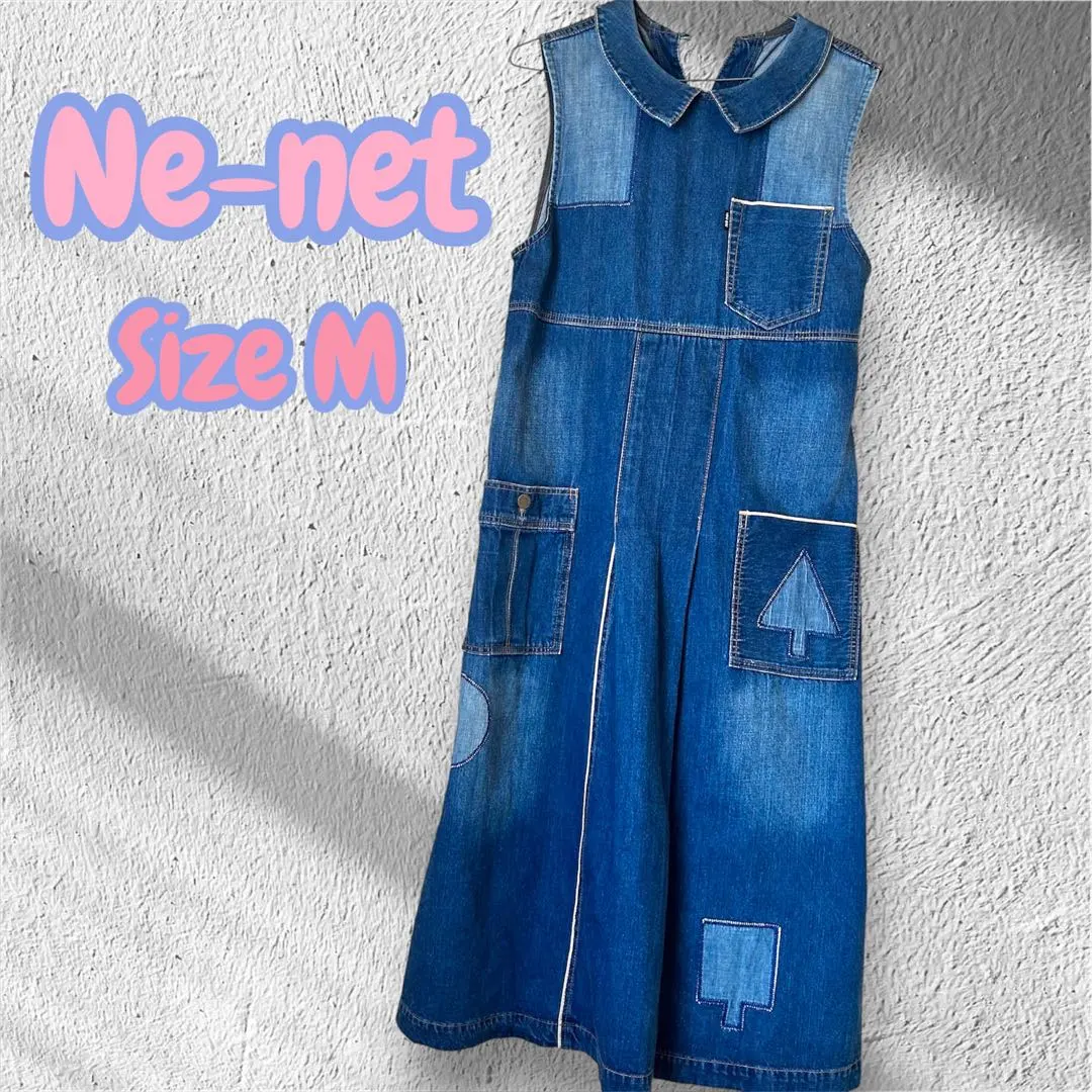 Ne-net ネネット 拼布風刺繡牛仔連衣裙 中長款 M碼 的縮圖