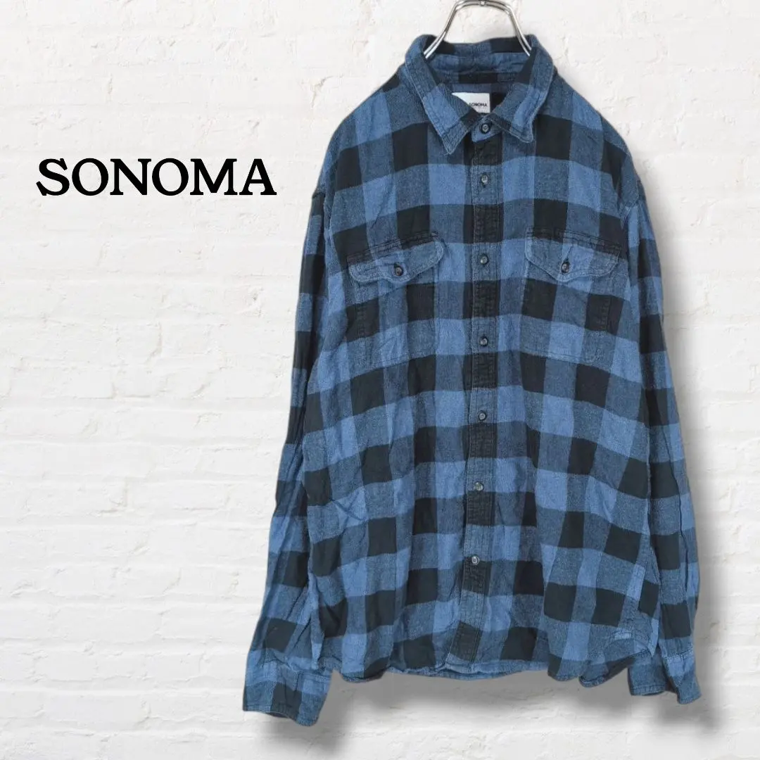 Thumbnail of Sonoma ☆ Block Check Long Sleeve Flannel Shirt 【L】Blue系