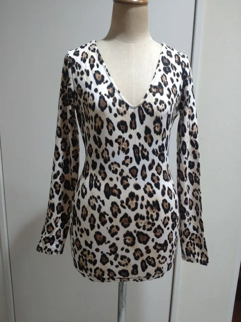 Thumbnail of GUESS Leopard Print Long Sleeve V-Neck Tunic