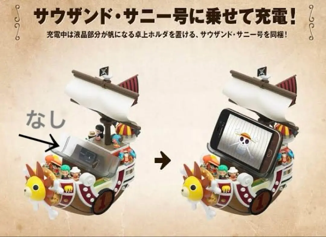 ONEPIECEスマホ　N-02Eサウザンドサニー号置台 最新人気 ONEPIECEスマホN-02Eサウザンドサニー号置台