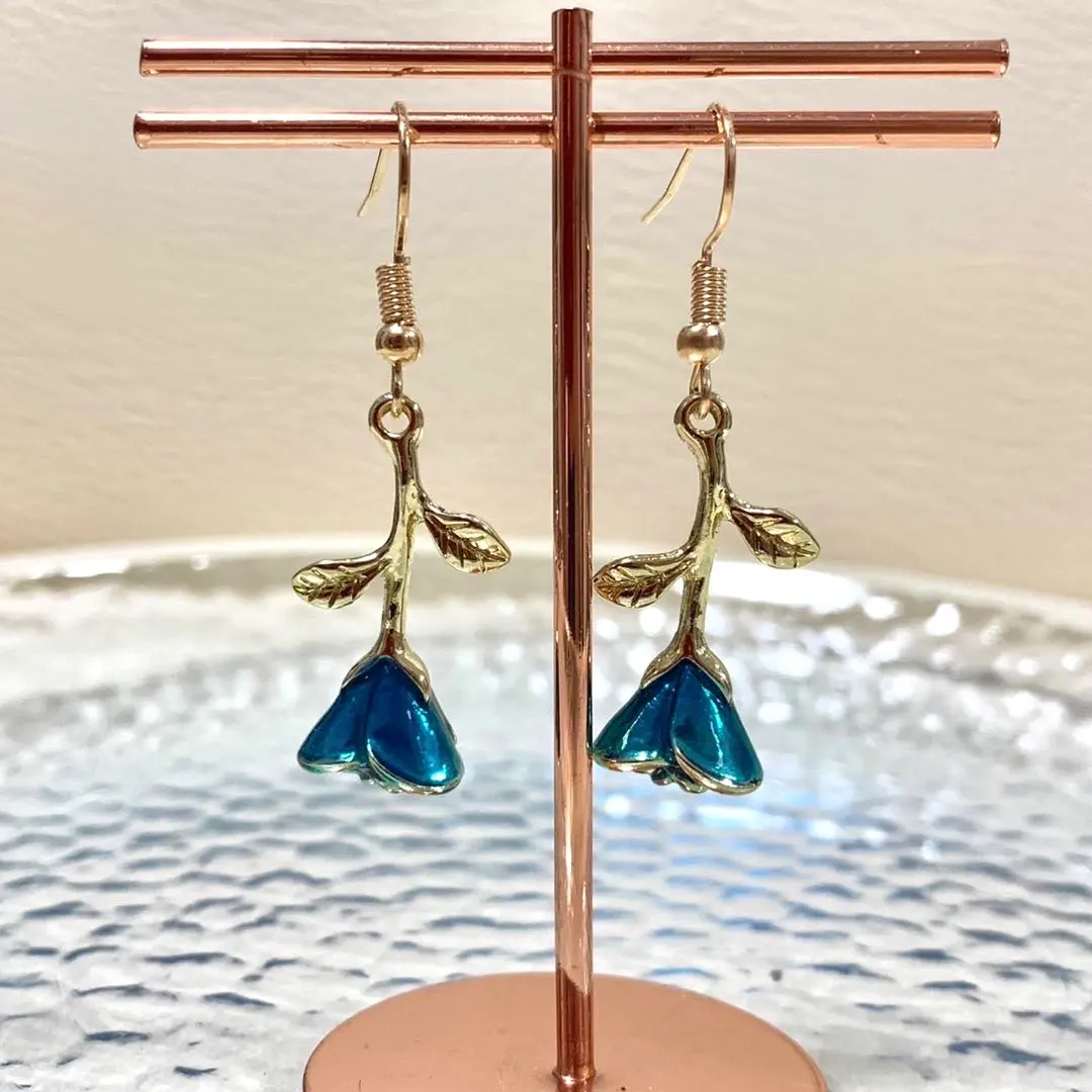 Thumbnail of One rose, rose, blue, blue, rose, flower, handmade, earrings, ear rings