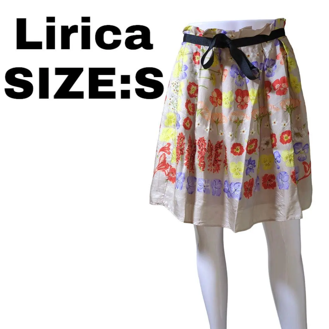 リリカ 花卉圖案喇叭裙 絲綢100% S碼 美品 的縮圖