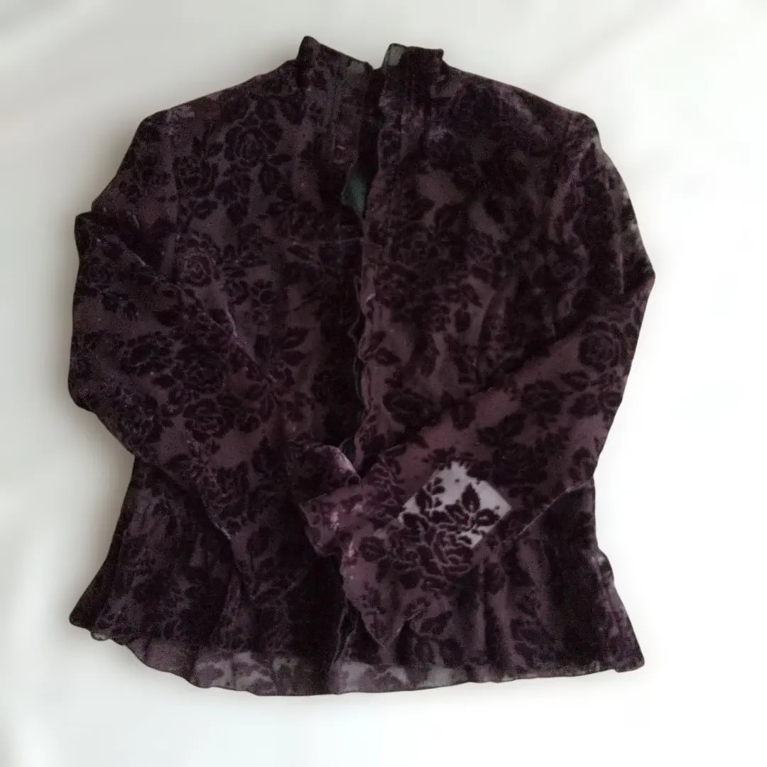 Thumbnail of Velvet Flower Pattern Long Sleeve Blouse Organza K&S for Mature Women
