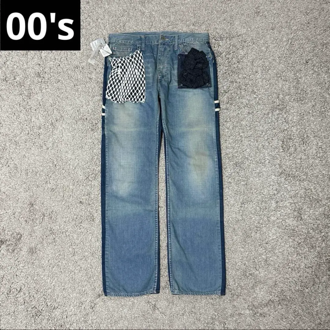 【アレキサンダーリーチャン】デニムパンツ リメイク 異素材 ジーンズ アレキサンダーリーチャン デニムパンツ リメイク 異素材 メンズ