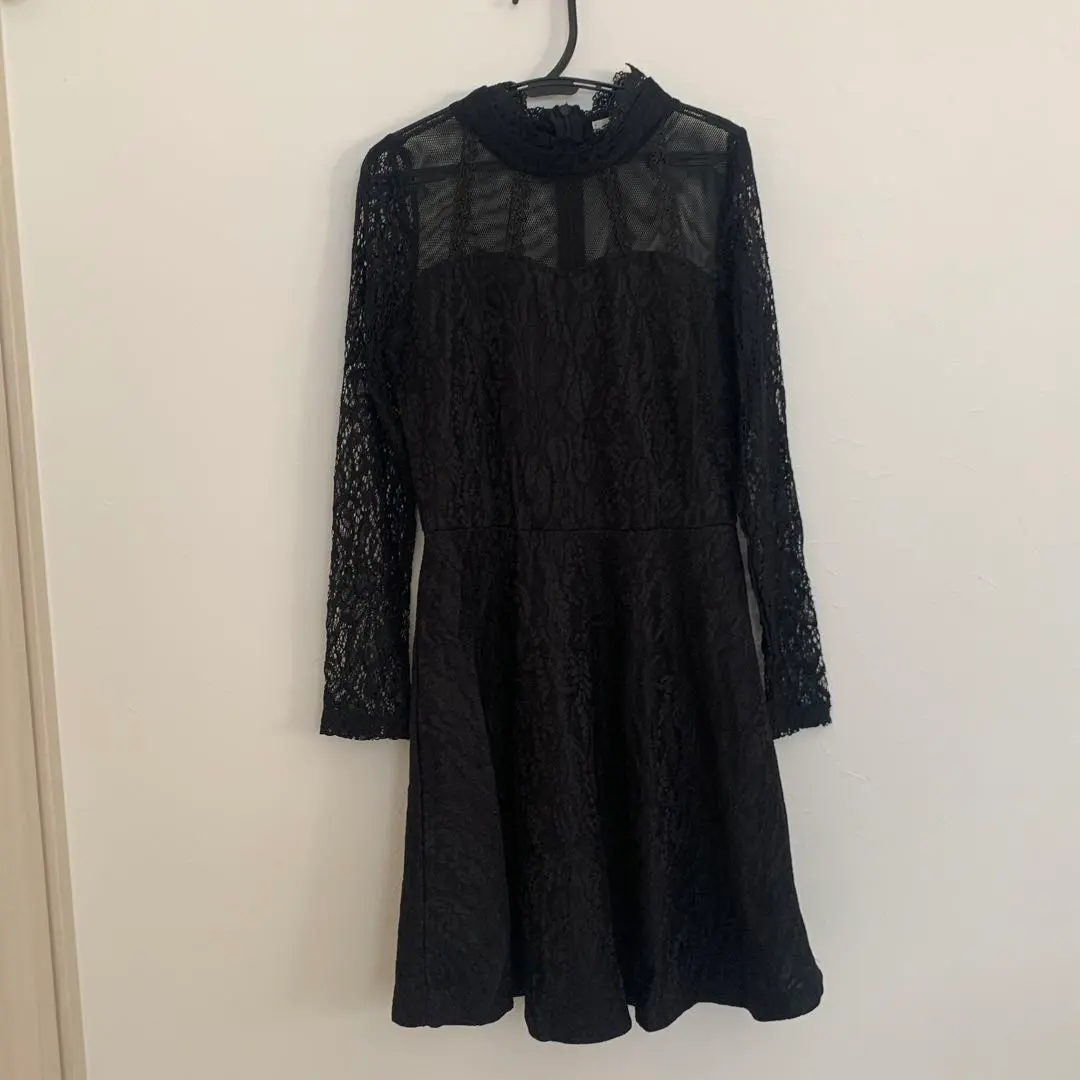 Thumbnail of Black lace long-sleeved mini dress