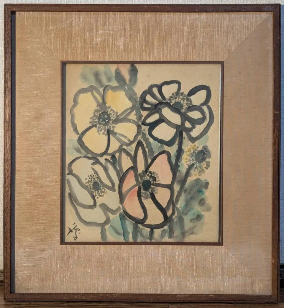 【真作】絵画　鳰川誠一　水彩（色紙）　柔らかな色彩で描かれた花々の調べ　V29 真作】絵画 鳰川誠一 水彩（色紙） 柔らかな色彩で描かれた花々
