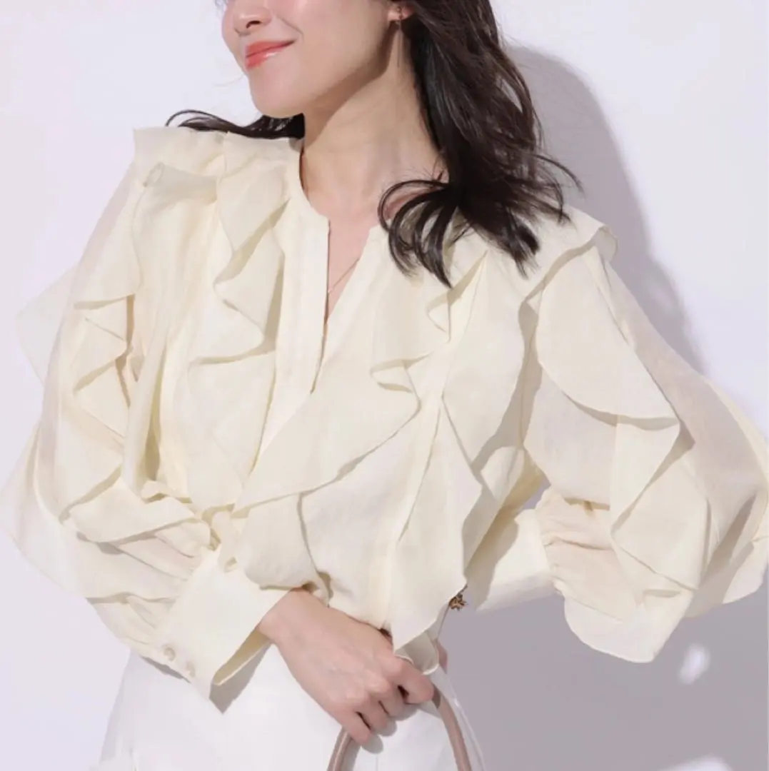 雪紡荷葉邊七分袖襯衫 全新未使用附吊牌 的縮圖