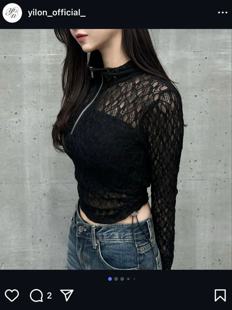 イロン YILON MADE Blossom lace tops Blossom Floral Lace Sheer Long Sleeve Top