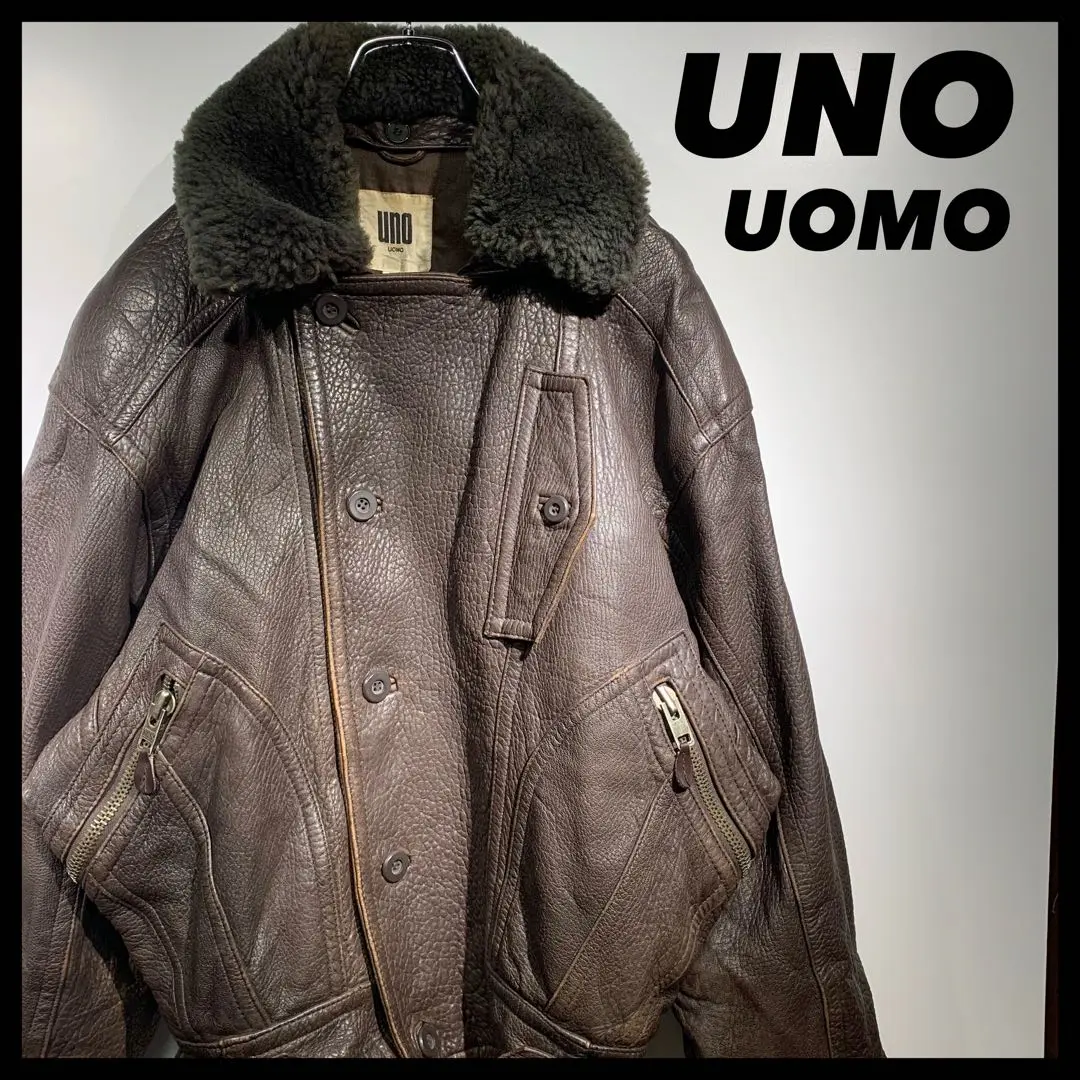 ☆ uno uomo 羊革×牛革　切り替えデザイン　ブラウン系 革ジャン ☆ uno uomo 羊革×牛革 切り替えデザイン ブラウン系 革ジャン