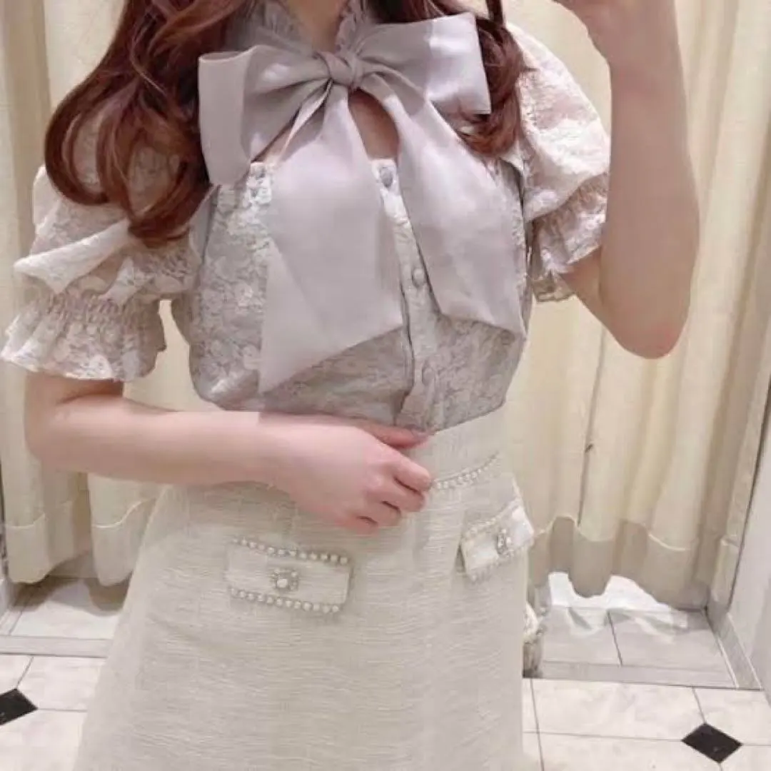 evelyn 頸鍊緞帶蕾絲TP 灰粉色 的縮圖