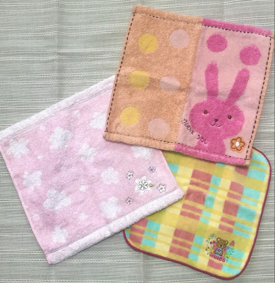 Thumbnail of Brand new, unused, cute towel handkerchiefs, set of 3, 100% cotton, pink and other colors