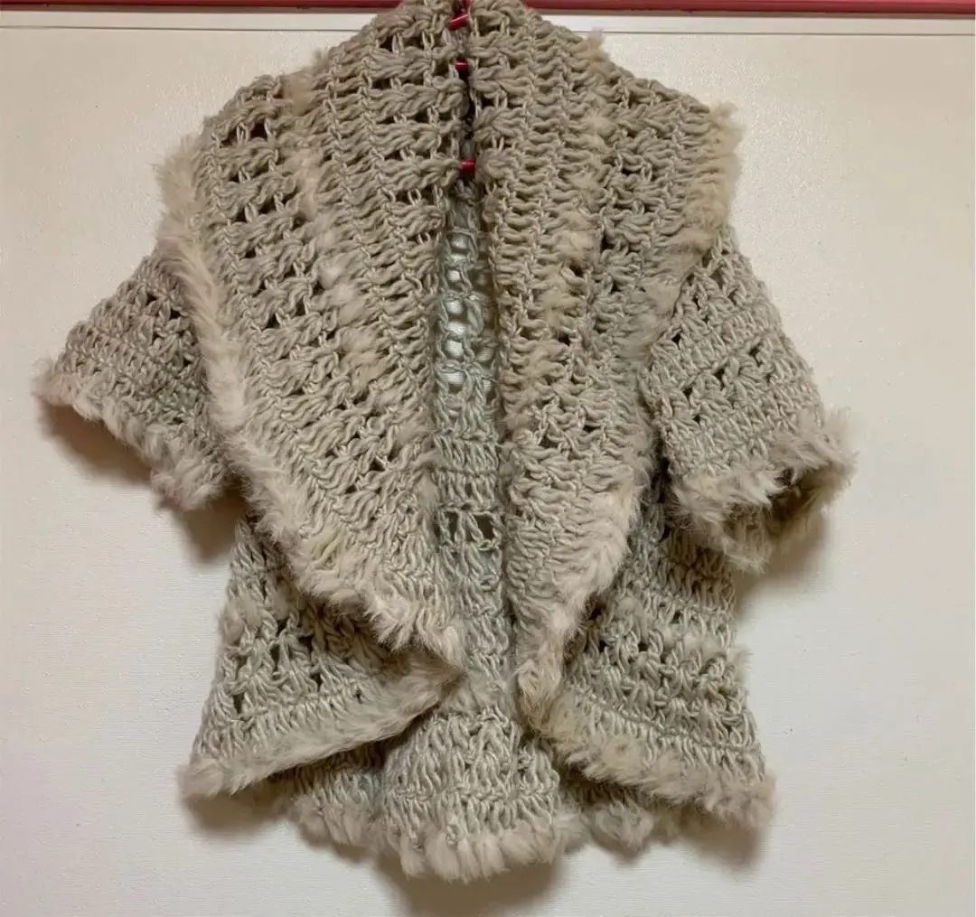 Thumbnail of Knit Fur Cardigan Short Fur Coat Poncho Outerwear Beige