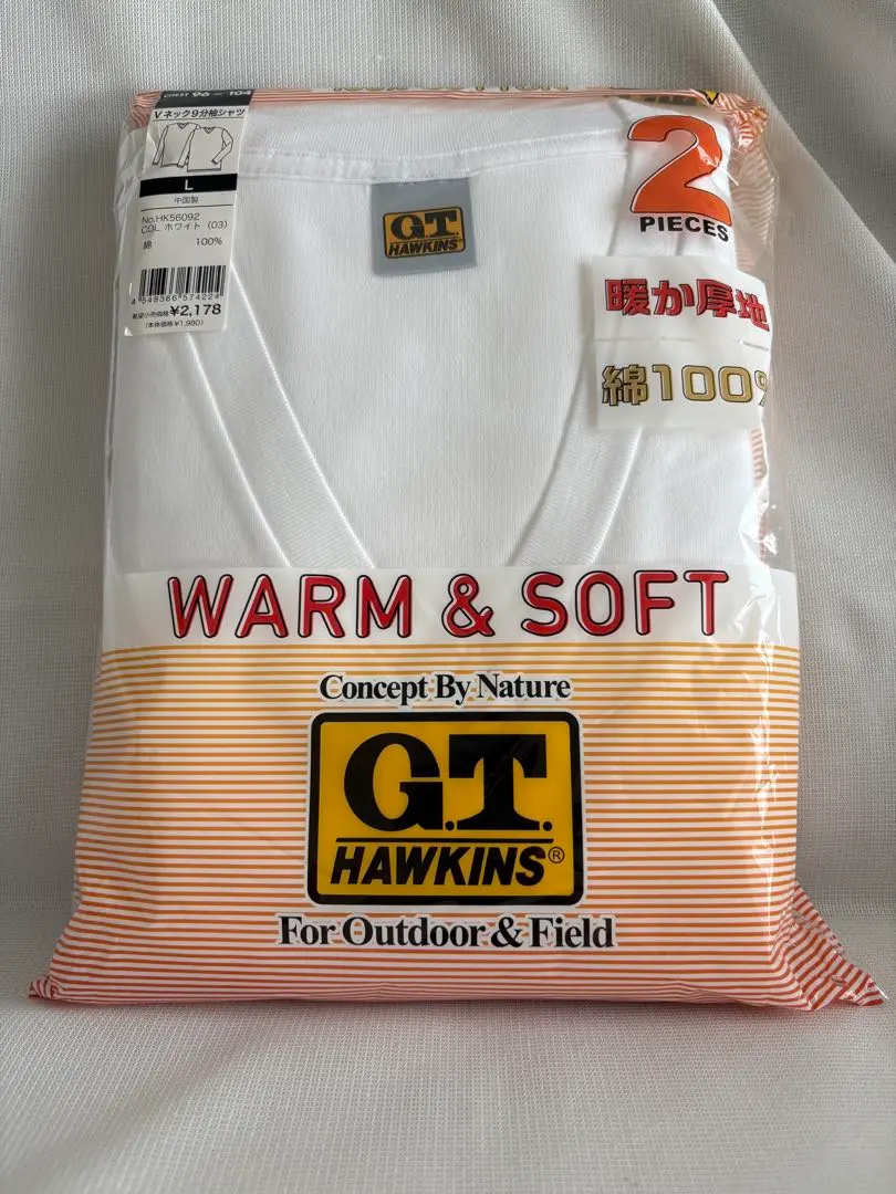 Thumbnail of 【GT HAWKINS】V-Neck 9-Sleeve Shirt ★ L ★ White ★ 100% Cotton × Set of 2