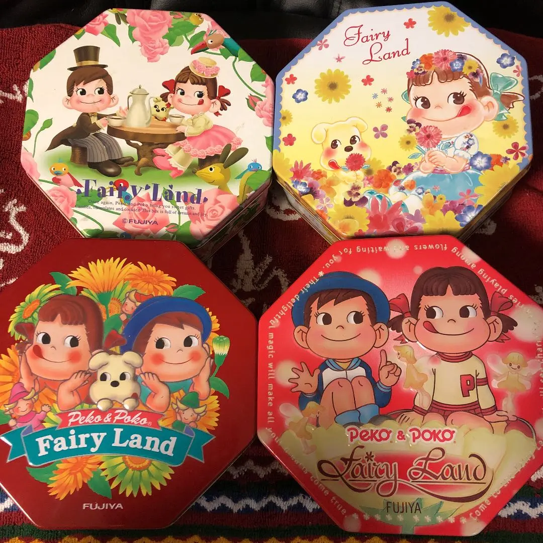 不二家　ペコちゃん　お菓子缶　レトロ　フェアリーランドS 8個セット 不二家 ペコちゃん お菓子缶 レトロ フェアリーランドS 8個