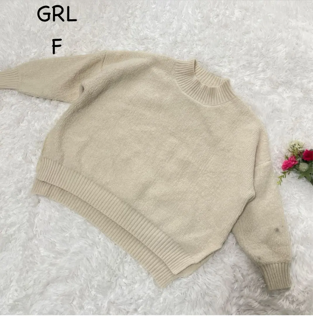Thumbnail of GRL [F] Beige Crew Neck Knit Sweater Long Sleeve Oversized