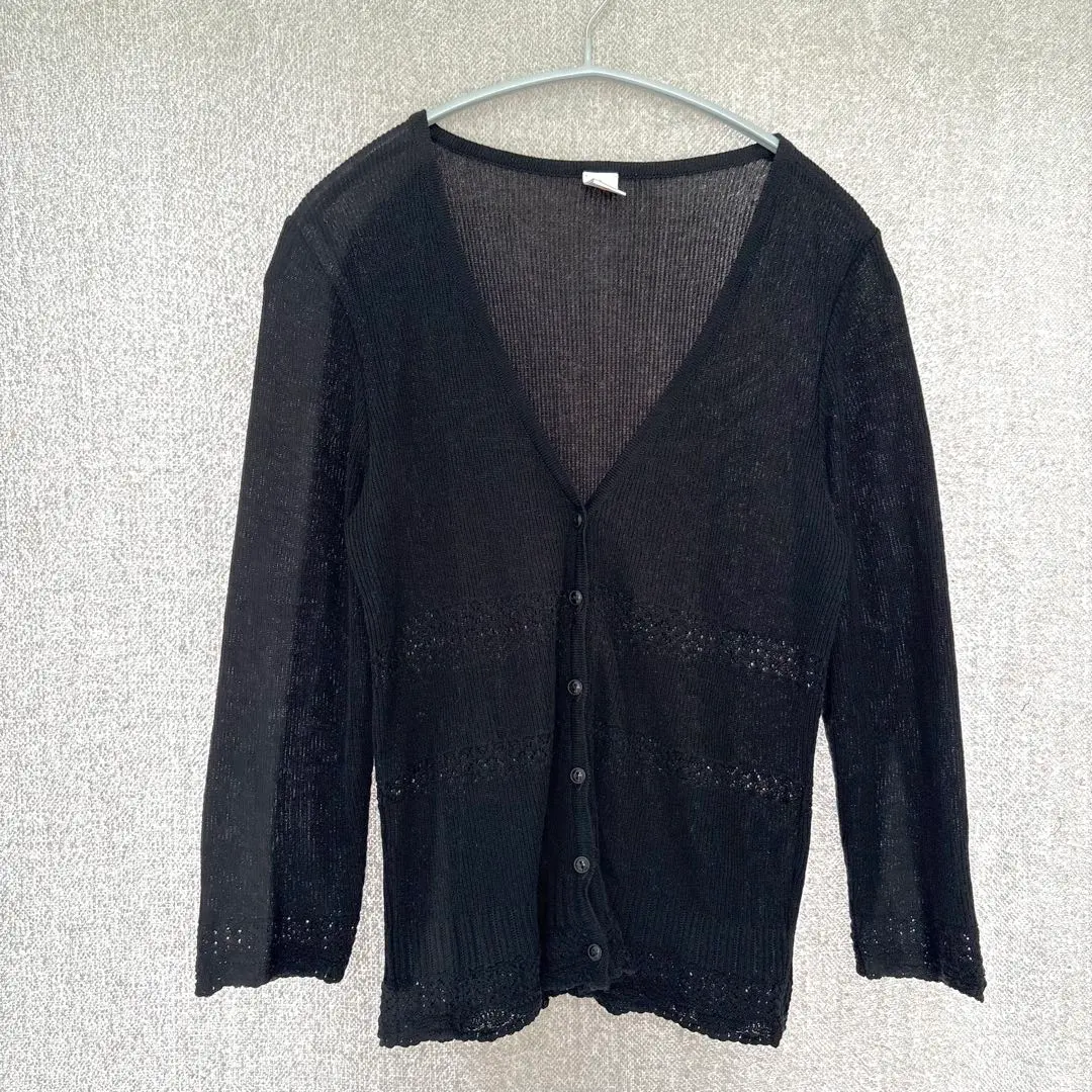 Thumbnail of Excellent Condition ✦ PAUGHTY Knit Cardigan L Black Lace Knit Made in Japan