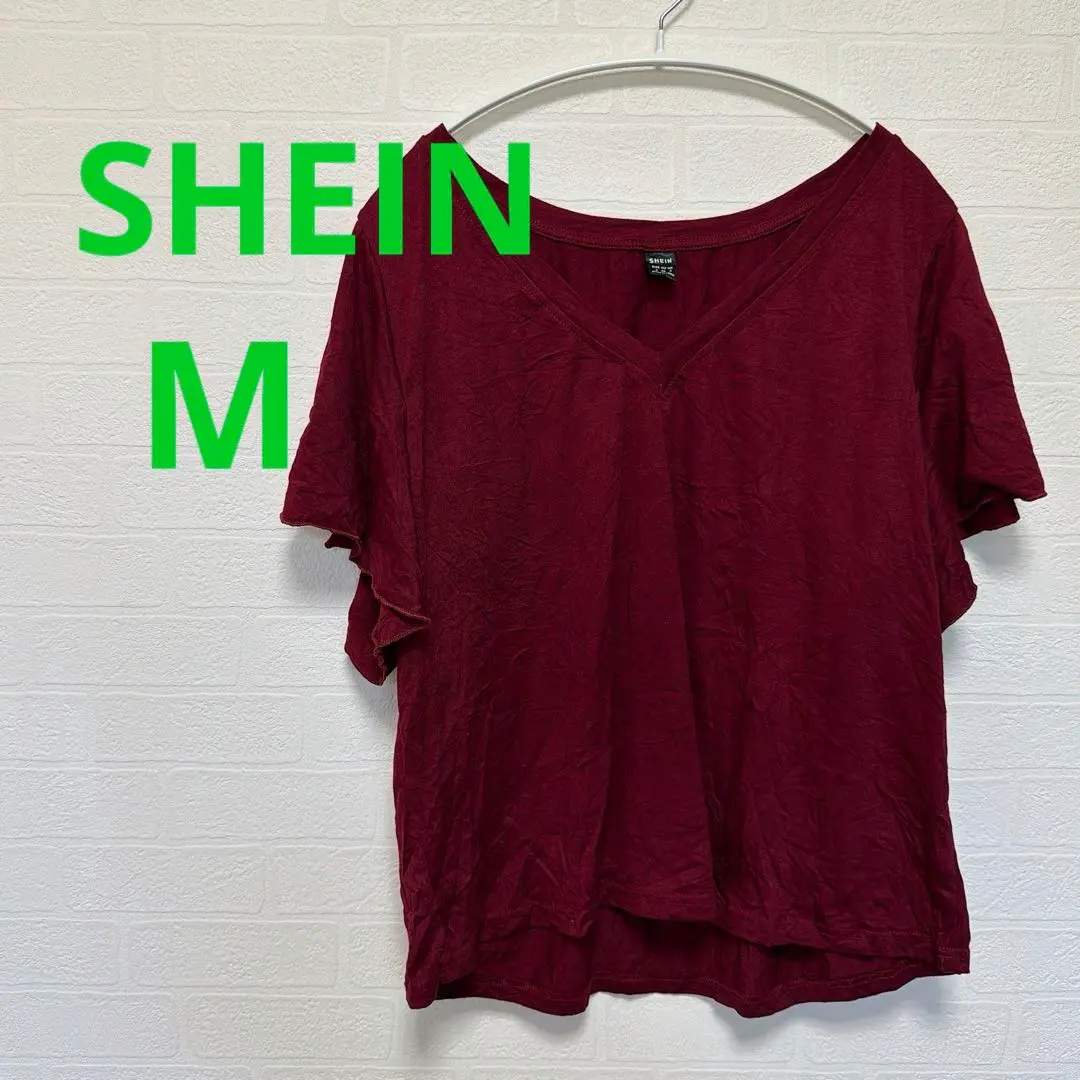 Thumbnail of SHEIN Burgundy V-Neck Short Sleeve T-Shirt M