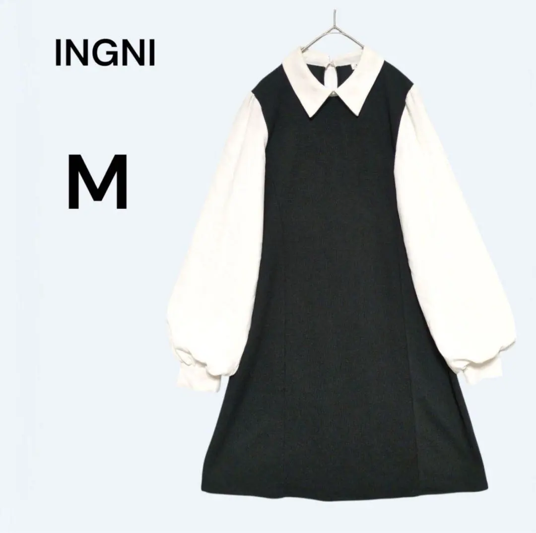 Thumbnail of INGNI Docking Dress Black x White M Puff Sleeve